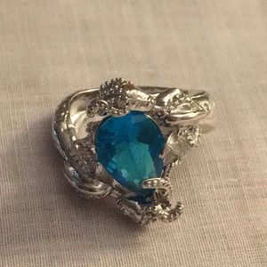 Sterling Silver Mermaid Ring Blue Topaz Stone